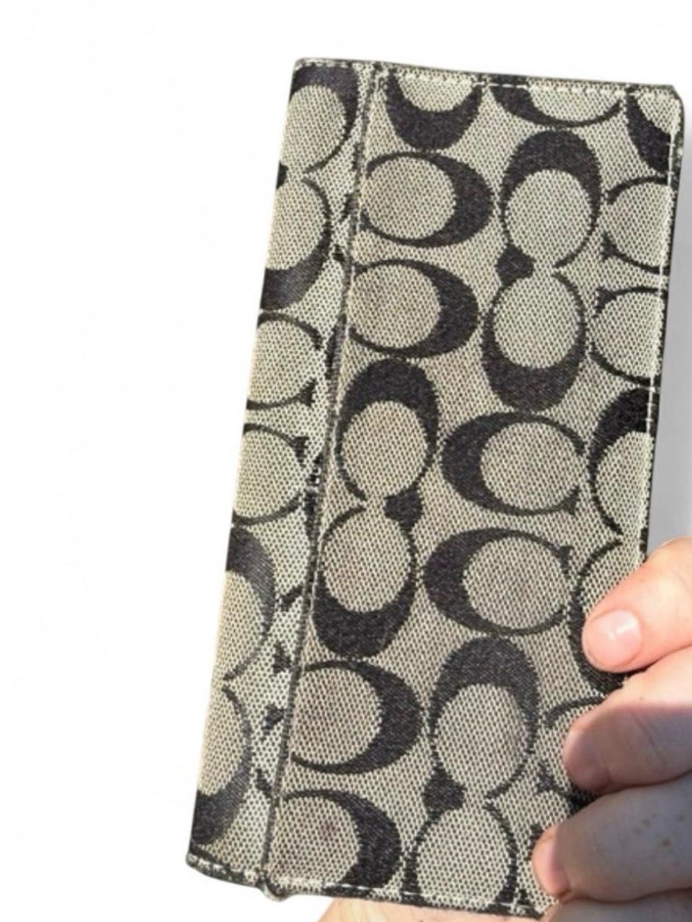 Coach Signature Canvas Money Clip Wallet in Khaki and Black